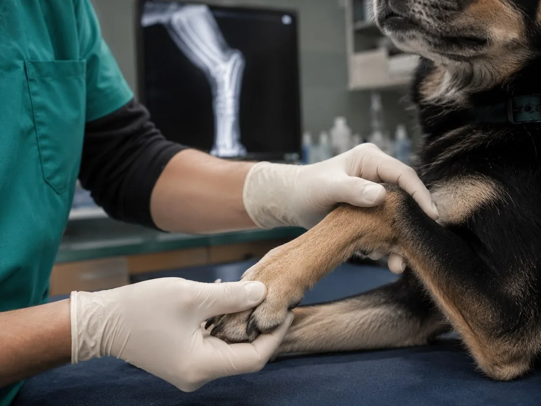 Veterinar pregleda nogu psa